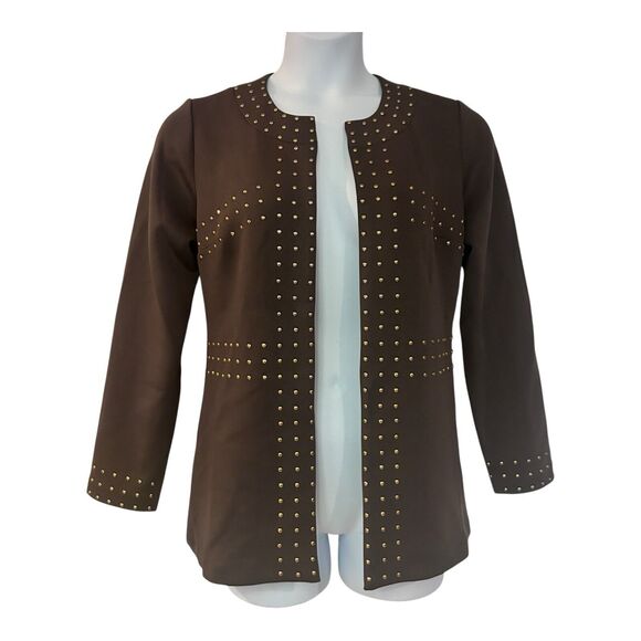 Midnight Velvet Scuba Knit Desk to Dinner Office Cocktail Party Brown Pant Suit - Picture 6 of 16